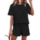 thumbnail image 4 of Women's two-piece loungewear set, short-sleeved T-shirt and drawstring shorts, casual pajama/vacation wear, with pockets taupe XL, 4 of 4