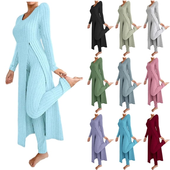 Sweater Suits for Womens 2 Piece Outfit Sets Long Sleeve Knitted Pullover Sweater Top and Straight Leg pants Lounge Set Sweatsuit Tracksuit