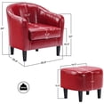 thumbnail image 5 of MCombo Barrel Accent Chair Set of 2 with Ottoman, Leather Armchair Club Chair for Living Room (Burgundy), 5 of 11