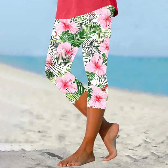 Lutiedan Capri Pants for Women Printed High Waisted Workout Athletic Running Yoga Leggings Non See Through Comfy Stretch Cropped Pants