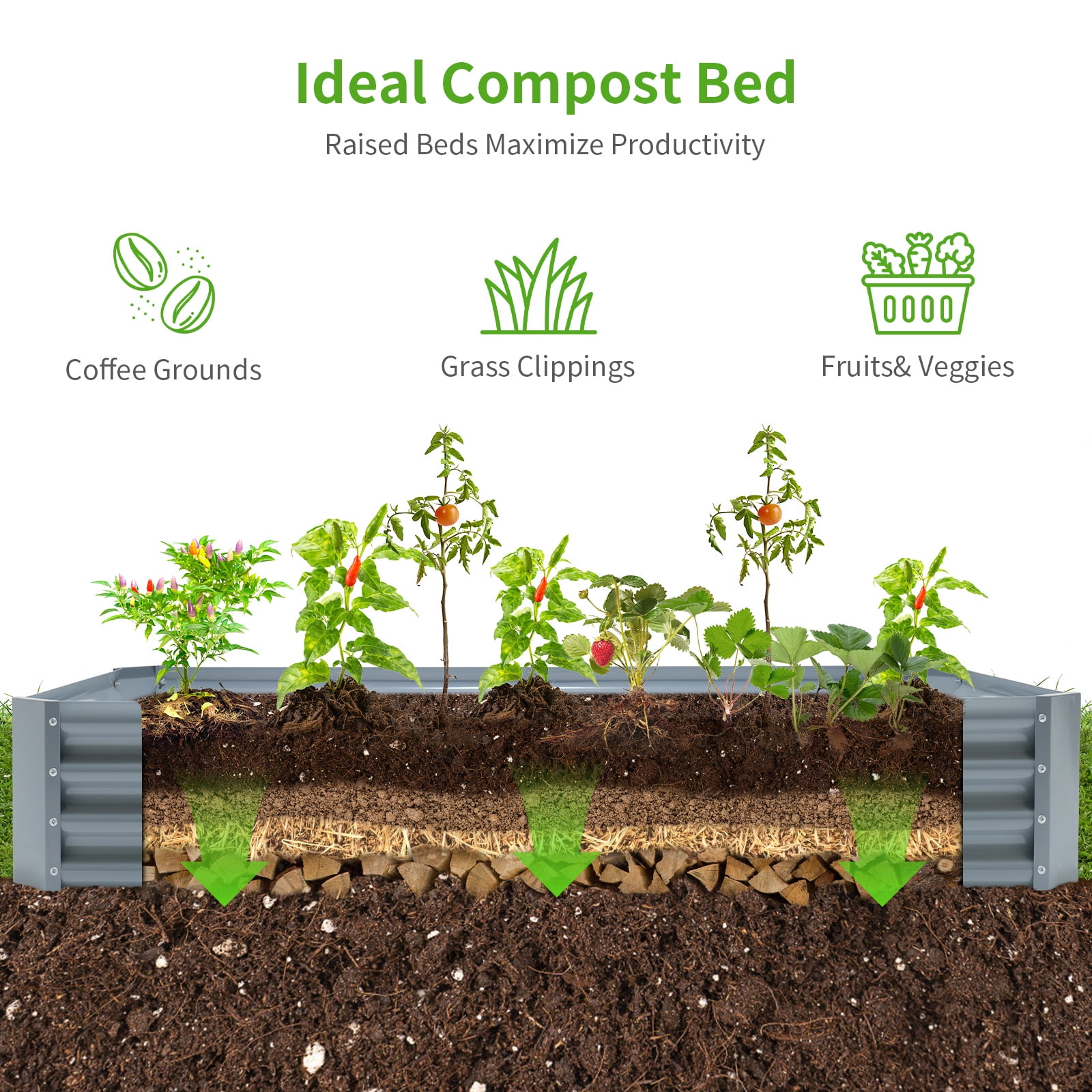 Land Guard 6x3x1ft Galvanized Raised Garden Beds Rectangle Metal Raised Garden Bed,Metal Planter Kit Box Outdoor for Vegetables,Flowers,Green and Herbs,Modern Gray