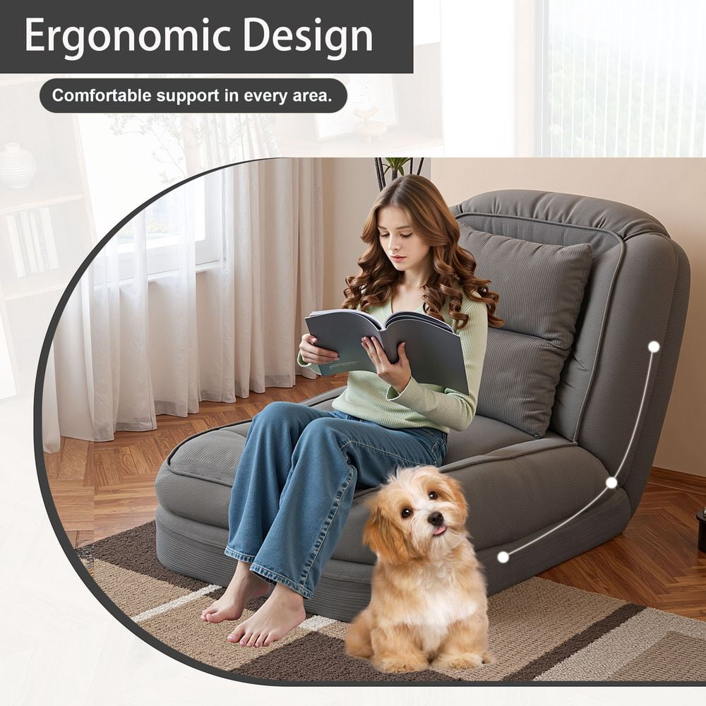 MIDOQIN Human Dog Bed for Adult, Foldable Upholstered Dog Couch Large Pet Sleeper Sofa Bed with 5 Adjustable Positions for Bedroom, Living Room & Reading Corner (Gray)