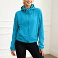 thumbnail image 2 of Women Cropped Lightweight Hooded Windbreaker Jacket, Packable Breathable Full Zip Sun Protection Outerwear for Spring Summer Outdoor Daily (BU1/L), 2 of 4
