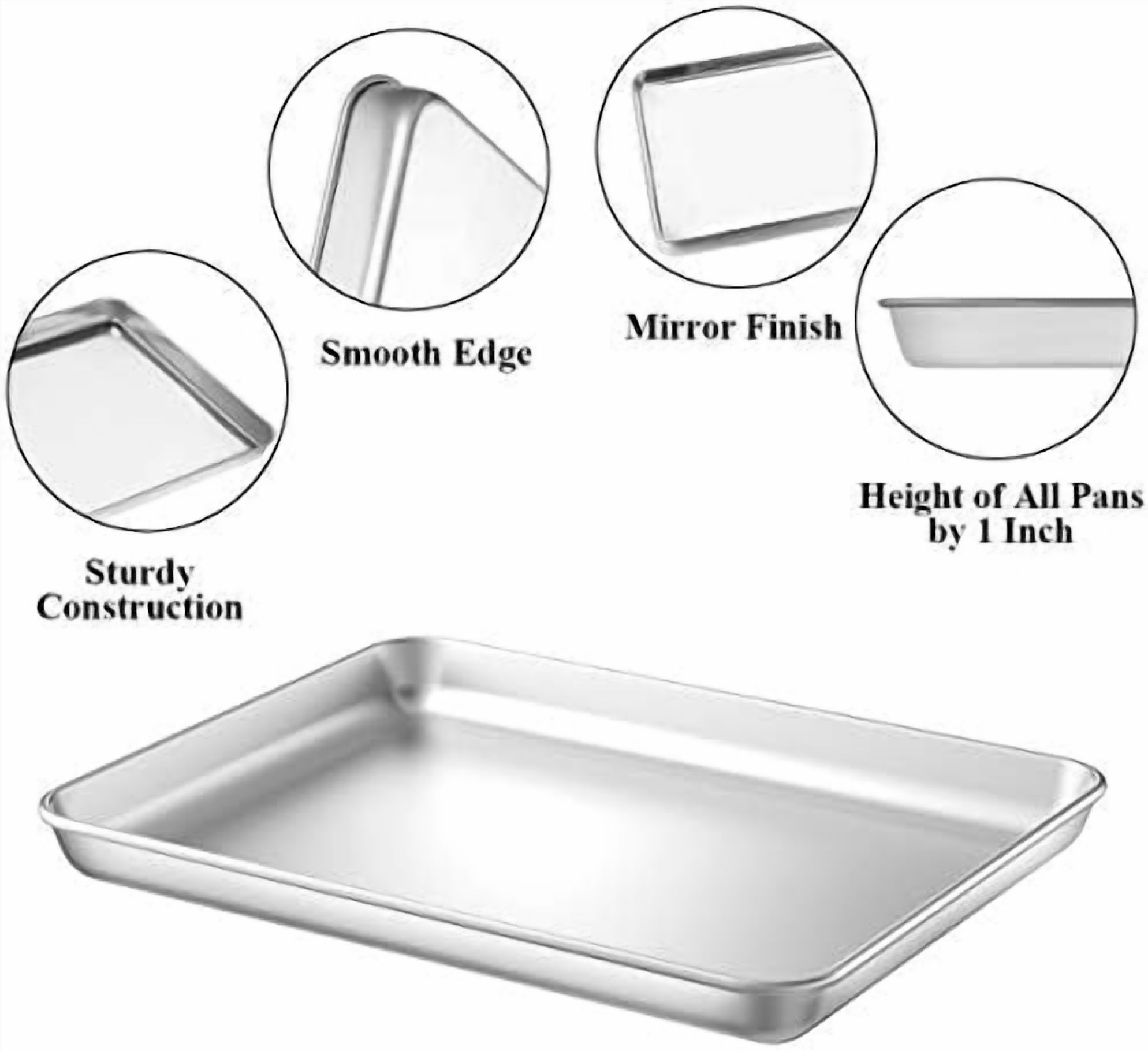 Baking Sheet with Rack Set [2 Pans + 2 Racks],  Stainless Steel Cookie Sheet Baking Pan Tray with Cooling Rack, Size 9 x 7 x 1 Inch, Non Toxic & Heavy Duty & Easy Clean