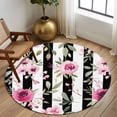 thumbnail image 2 of Round Rug 7Ft Washable Non-Slip, Pink Roses Circle Area Rugs for Living Room Bedroom, Romantic Flowers Leaves Floral Black Stripes Indoor Floor Mats Carpet Runner for Home Decor Aesthetic, 2 of 8