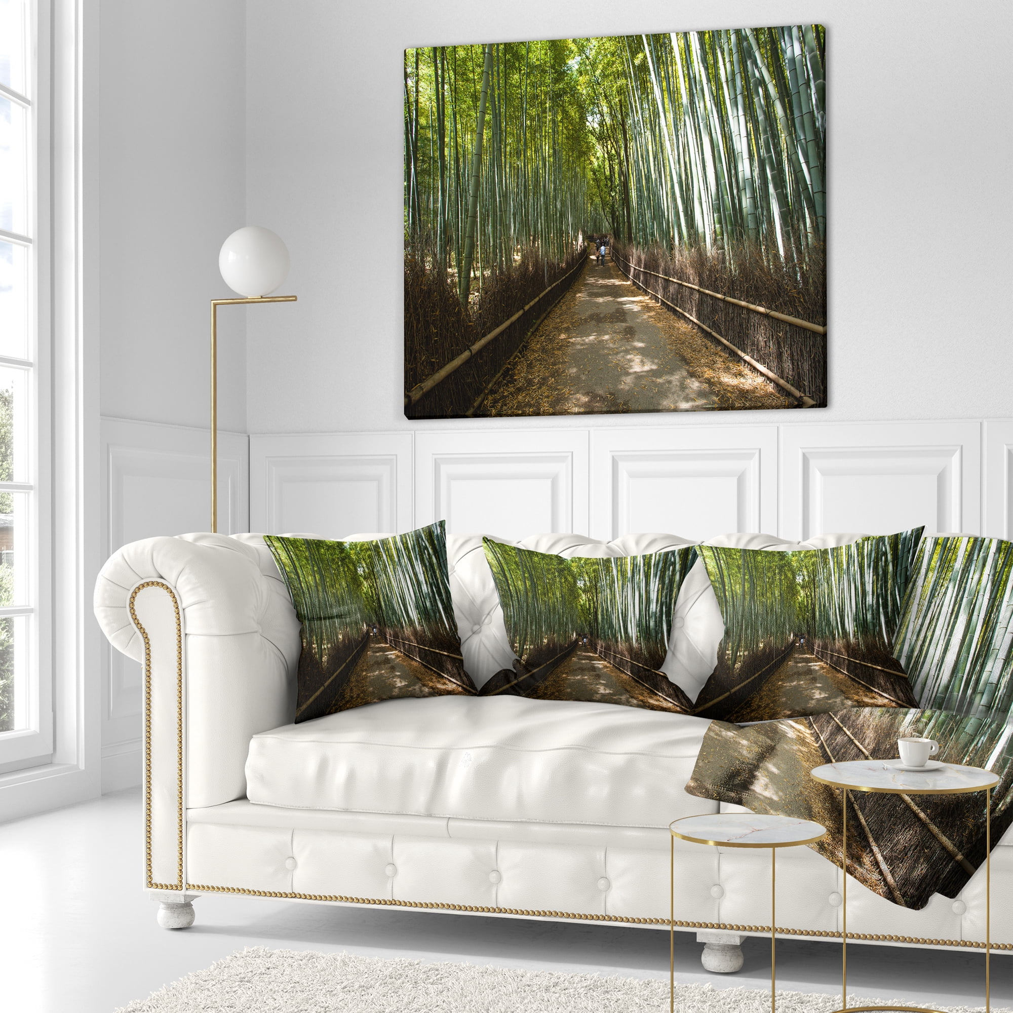 Designart Wide Pathway in Bamboo Forest - Forest Throw Pillow - 16x16