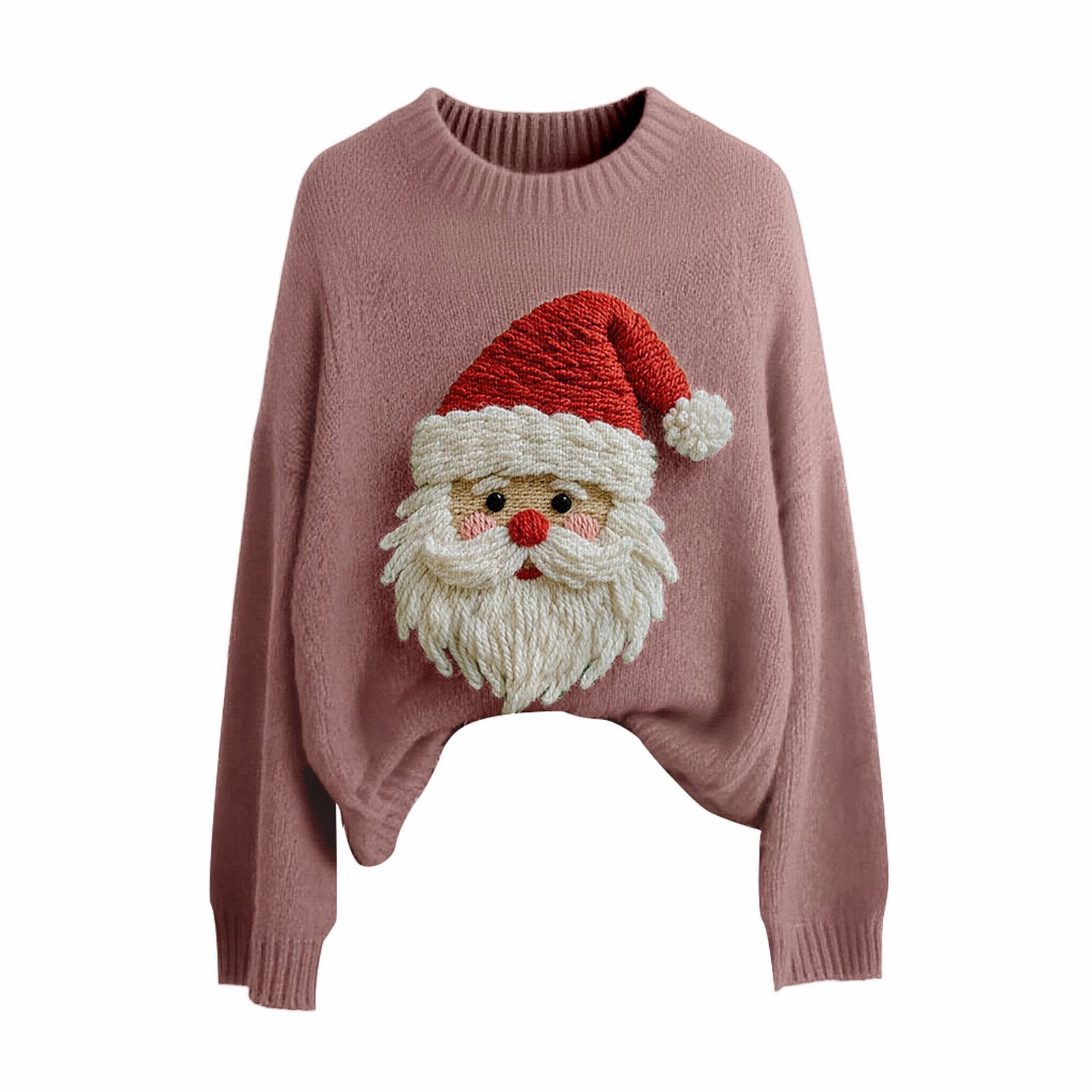 BODOAO Christmas Sweater for Women Retro Cute Santa Claus Graphic Long Sleeve Knitted Crew Neck Xmas Pullover Tops Novelty Funny Creweck Knit Pullover Sweaters Holiday Party Graphic Sweatshirts