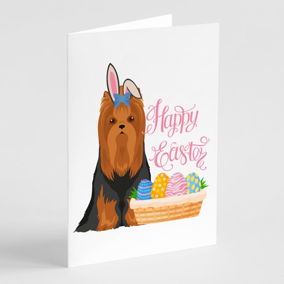 Black and Tan Full Coat Yorkshire Terrier Easter Greeting Cards and Envelopes Pack of 8 7 in x 5 in