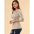 thumbnail image 4 of Women's Cowl Neck Long Sleeves Buttons Decor Ruched Top, 4 of 6