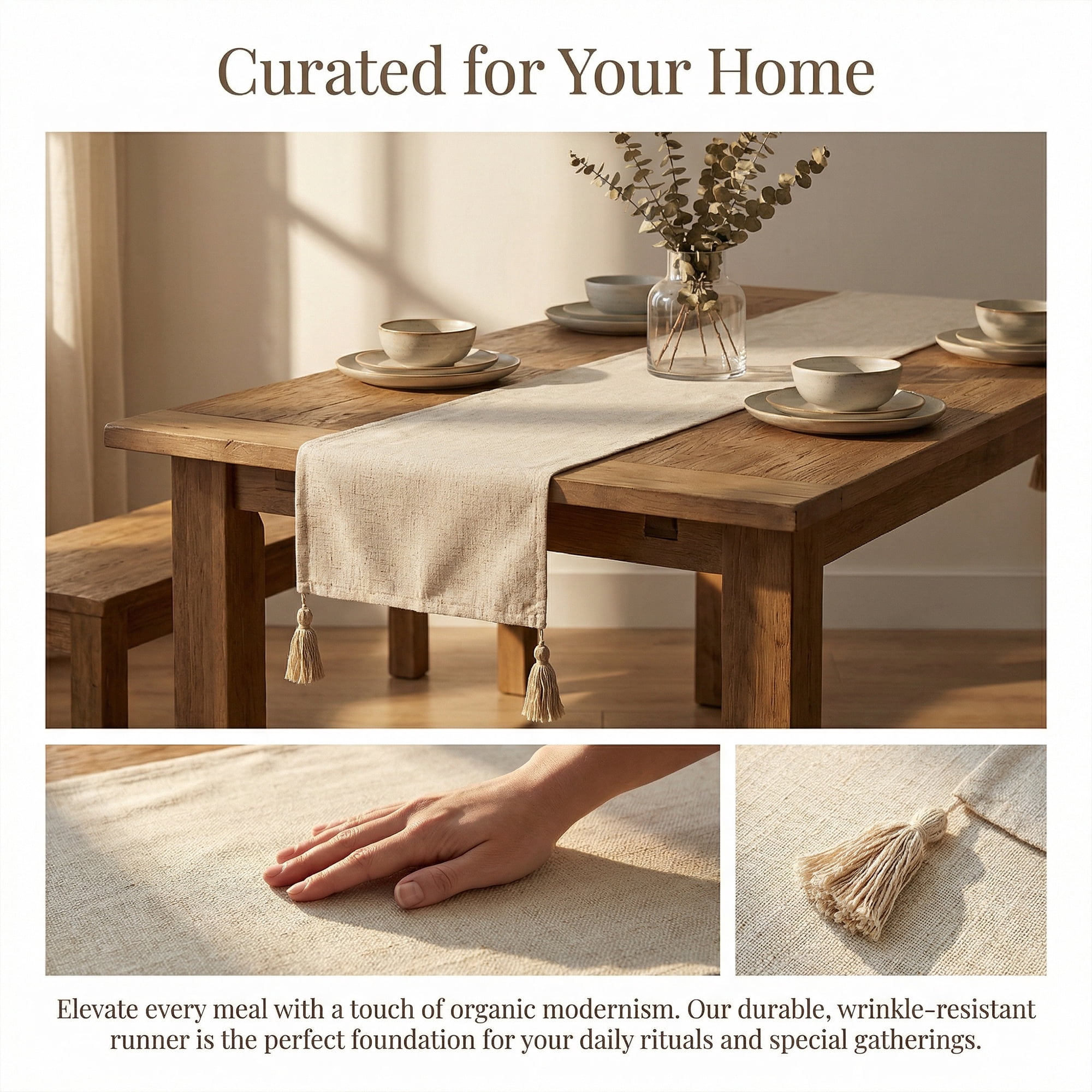 Unique Bargains Table Runner for Kitchen Decor with Tassel White 11.8x70.9in
