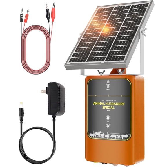 10-Mile Livestock Electric Fence, 12W Solar Panel Fast Charging,24-Hour uninterrupted Discharge to Drive Away Wild Animals, Built-in Large-Capacity Battery, can Last for X Hours (Orange Color)