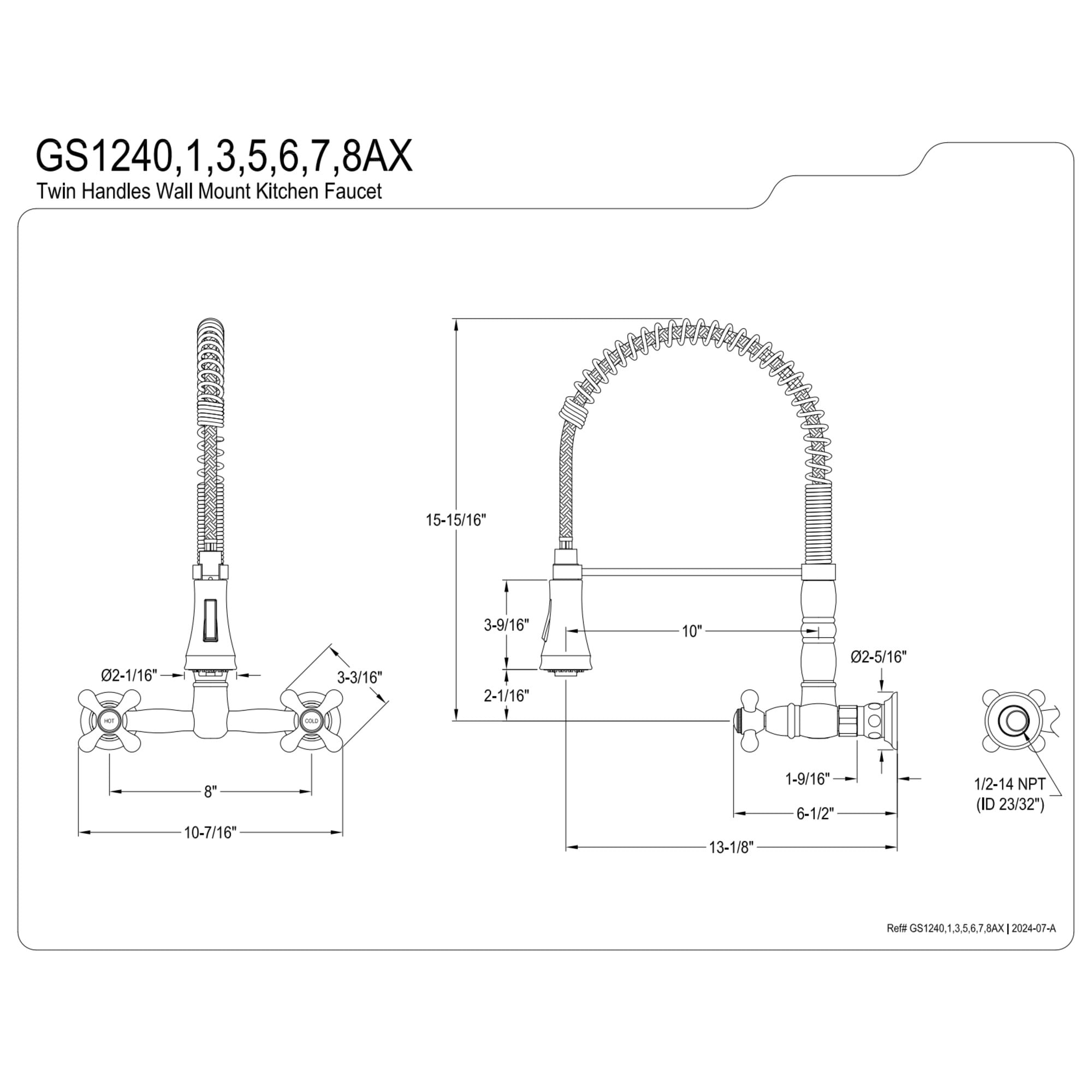 Gourmetier GS1241AX Heritage Double-Handle Wall-Mount Pre-Rinse Bridge Kitchen Faucet, Polished Chrome