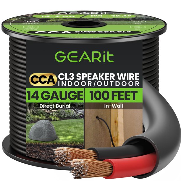 Cable de altavoz GearIt calibre 14 (2 x 2,5 mm²) CCA 30 m para exteriores