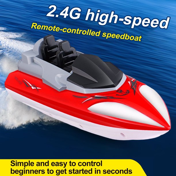 Barco de carreras RC de 2,4 GHz, barcos RC rápidos de alta velocidad para adultos y niños (rojo)