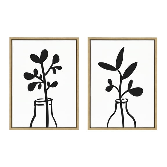 Kate and Laurel Sylvie Modern Botanical Vase Framed Canvas Wall Art Set by The Creative Bunch Studio, 2 Piece 18x24 Natural, Nature Still Life Art for Wall