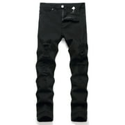 Sweatpants for Men Men's Zipper Straight Tube Washed Elastic Jeans, Outdoor Denim Pants Pants for Men Jeans