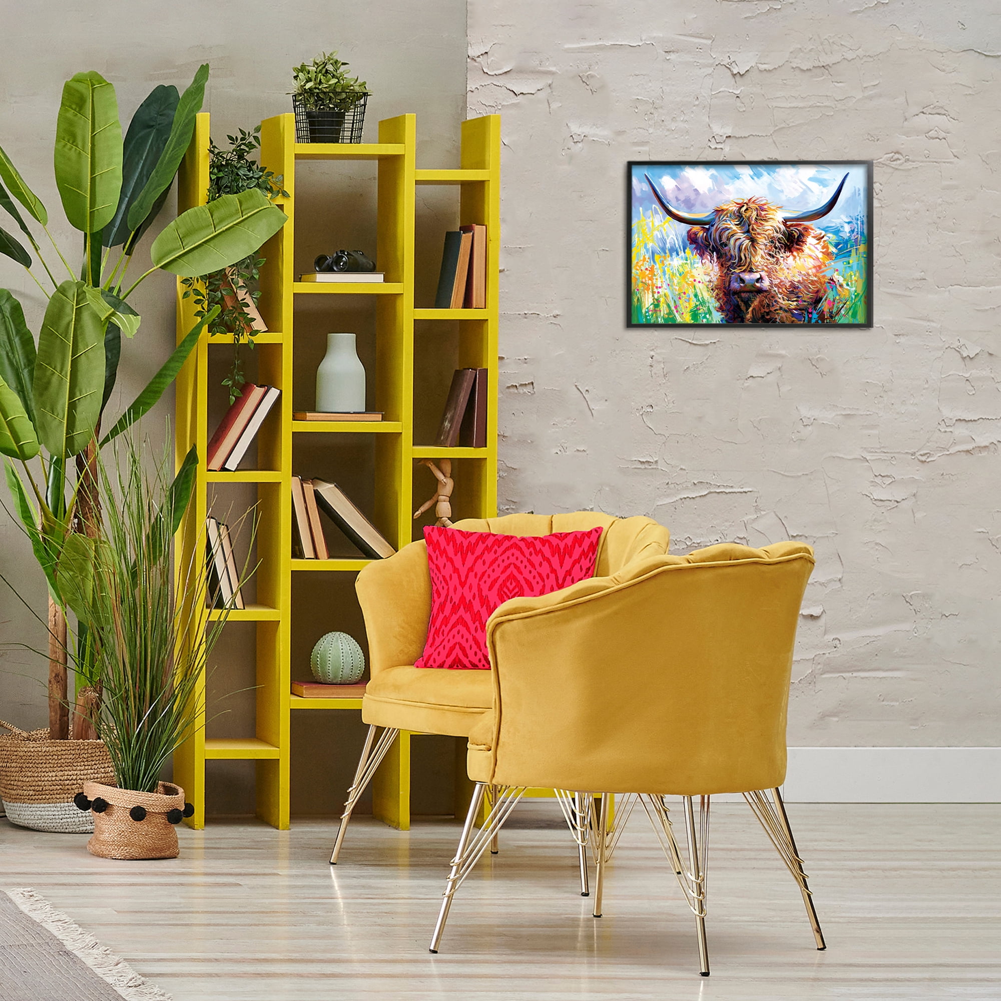 Stupell Industries Long Haired Highland Cattle Animals & Insects Painting Black Framed Art Print Wall Art, 18 x 12