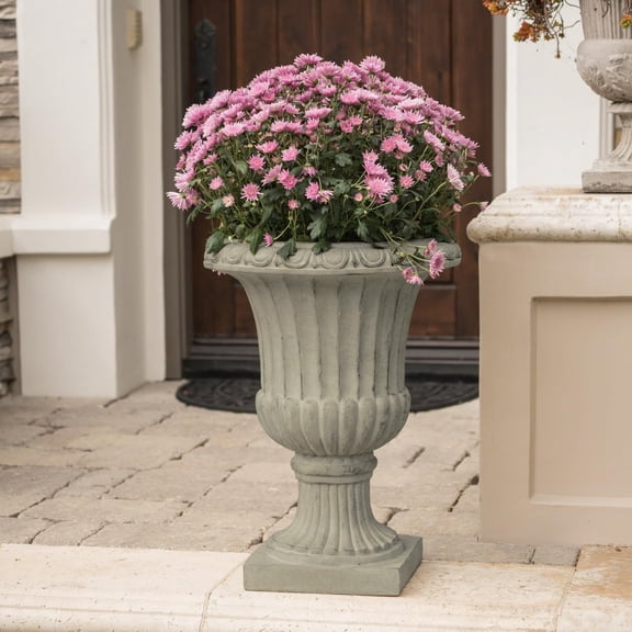 26" Large Urn Planters for Outdoor  - Versatile Indoor/Outdoor Planter Urn Flower Pots with Antique Green Magnesium Oxide Finish