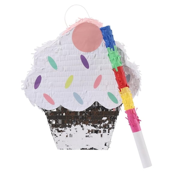 Piñata Cupcake Piata with Stick for Birthday Party Supplies Party Decoration Prop Summer Baby Shower Wedding Party Supplies Decor, 12.99×14.96in
