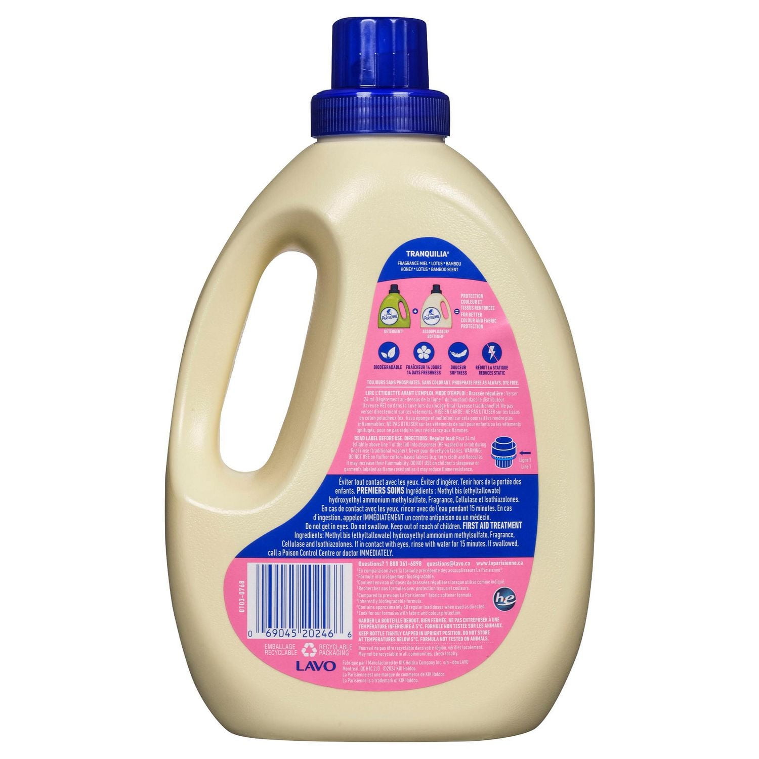 La Parisienne Fabric Softener TRANQUILIA 1.44L - 60 wash loads, LP FS TRANQUILIA 1.44L 60WL