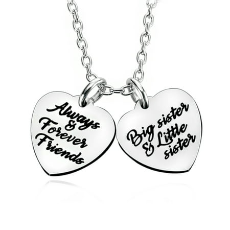 Little Sister Big Sister Always and Forever Friends Anti-Tarnish Necklace Pendant,