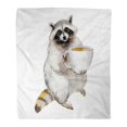 thumbnail image 1 of SIDONKU Throw Blanket 58x80 Inches Funny Raccoon with Coffee Character White Watercolor Grey Amusing Big Classic Colored Cup Warm Flannel Soft Blanket for Couch Sofa Bed, 1 of 1