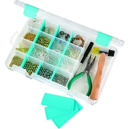 UPC: 0071617013318 | ArtBin Anti Tarnish Box 5 Fixed Compartments Large Side Compartment 12 Removable Aqua Dividers Clear Large Beading and Jewlery Storage Case 1 Piece 6944AG