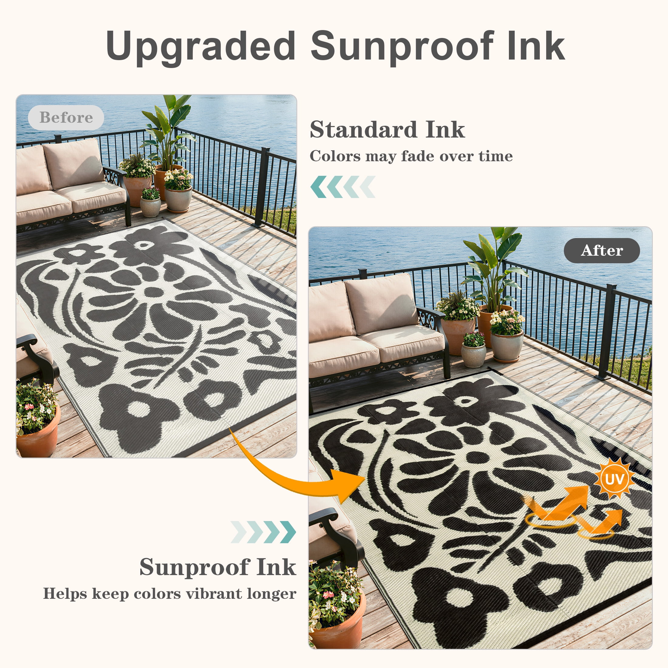 Moynesa 8'x10' Outdoor Rugs Waterproof, Plastic Straw RV Rugs for Outside, Large Portable RV Outdoor Rugs for Camping, Reversible Flower Picnic Mat for Camper Garden Tent