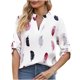 thumbnail image 2 of Ichuanyi liquidación nueva para mujeres con cuello en V estampado de plumas 3/4 manga tops ICHUANYI WER2023081606040, 2 of 9