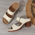 thumbnail image 5 of Dakaela Womens Two Band Heeled Sandals Leather Summer Dressy Slip on Slides Pumps Arch Support Orthopedic Walking Shoes White 9.5, 5 of 7