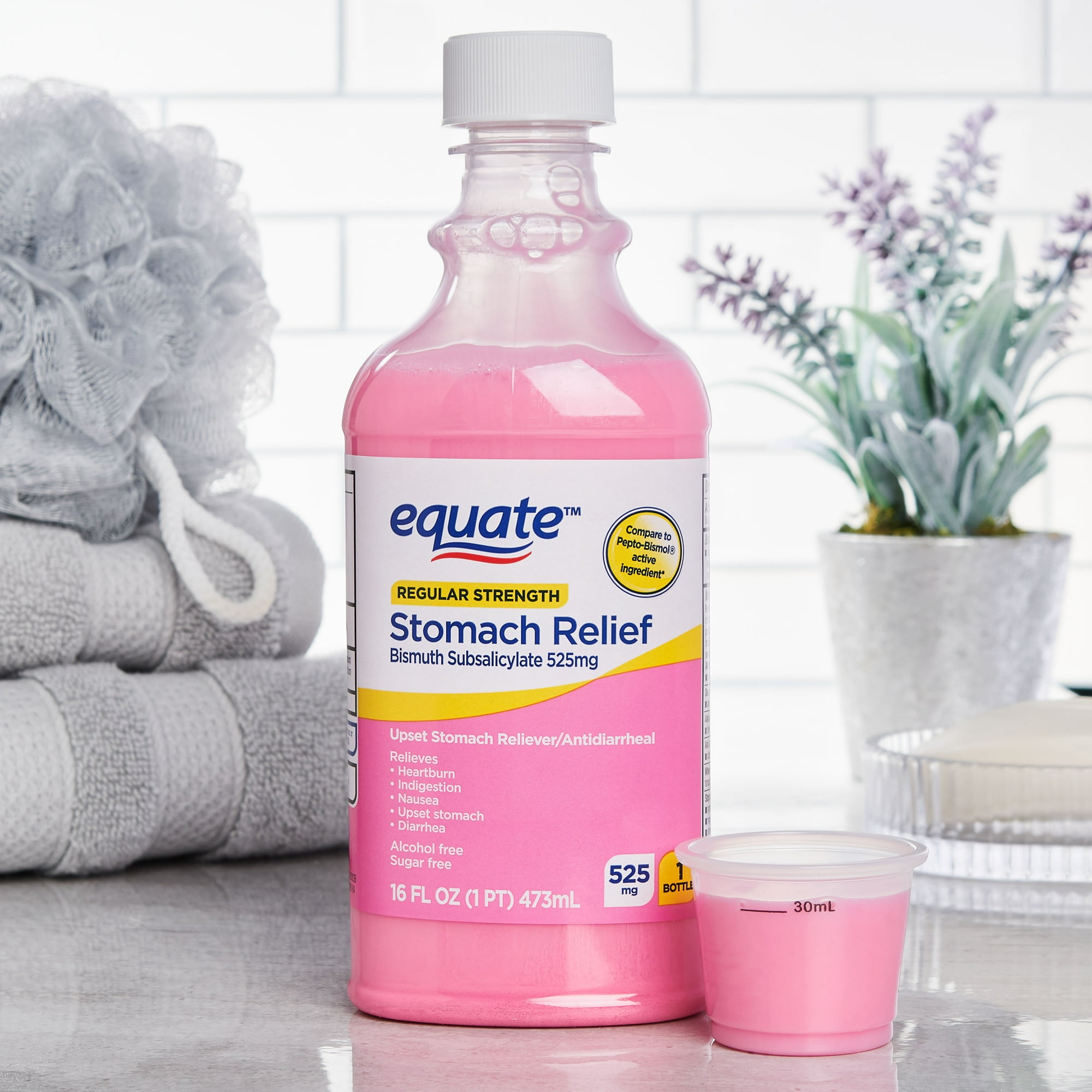 Equate Regular Strength Stomach Relief Liquid, 525 mg, 16 fl oz
