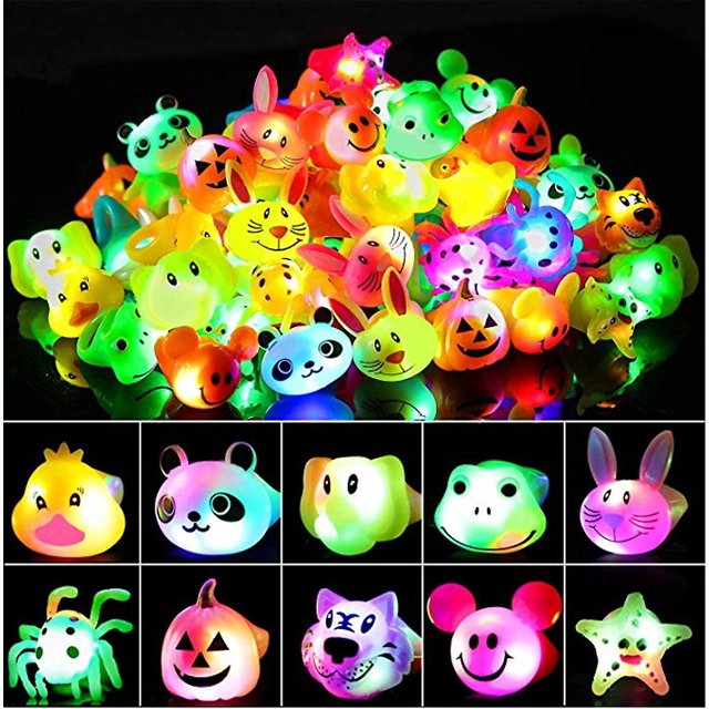 Random Anillos luminosos Anillo brillante Anillos de animales de dibujos animados Accesorios coloridos para fiestas de niños pequeños