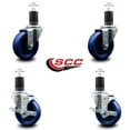 thumbnail image 2 of 4 Inch Solid Poly Wheel Swivel 1-5/8 Inch Expanding Stem Caster Set 2 Brakes SCC, 2 of 2