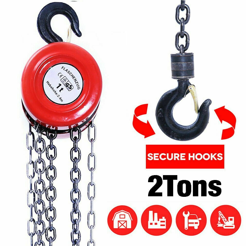 2 Ton Workshop Chain Hoist Winch Hand Lift Rigging Puller Block Fall Hook Device 