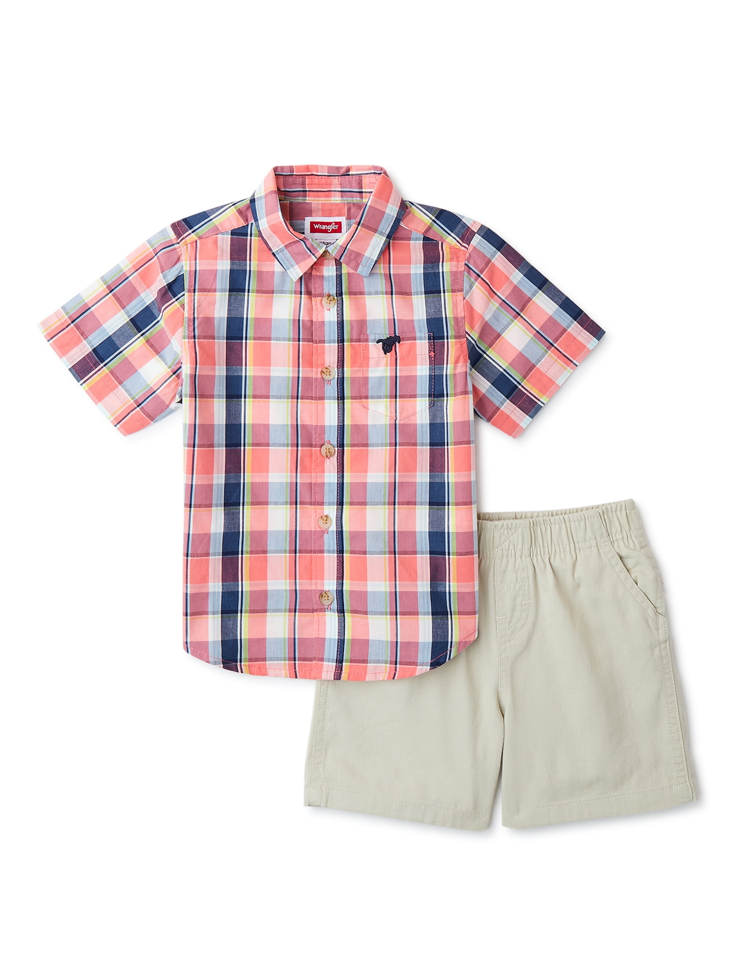 Wrangler Toddler Boys Short Sleeve Woven Shirt with Woven Shorts, 2-Piece  Set, Sizes 12M-5T - Walmart.com