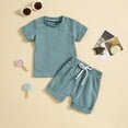 thumbnail image 2 of FAIWAD Boys Girls 2 Pieces Sweat Suit Short Sleeve Tops with Elastic Waist Shorts Set Summer Outfits, 2 of 9