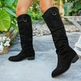 thumbnail image 3 of Wide Calf Knee High Boots Women Slouchy Suede Round Toe Pull on Tall Riding Booties Chunky Low Heel Casual Dress Long Boots Black Size 8.5, 3 of 7