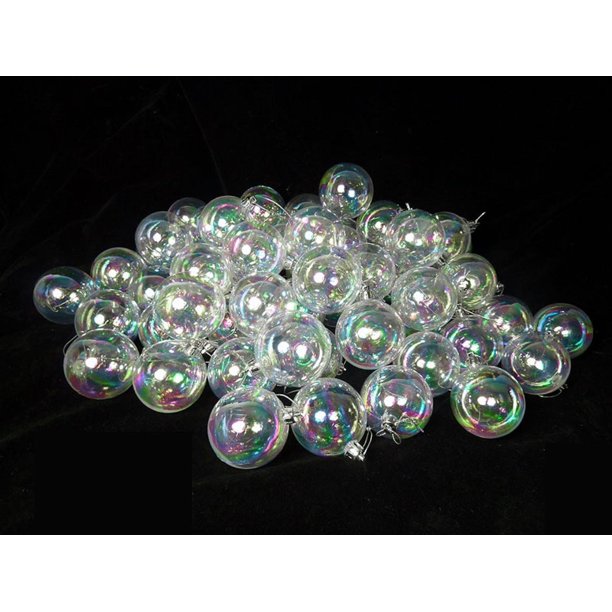 60ct Clear Iridescent Shatterproof Christmas Ball Ornaments 2.5" (60mm