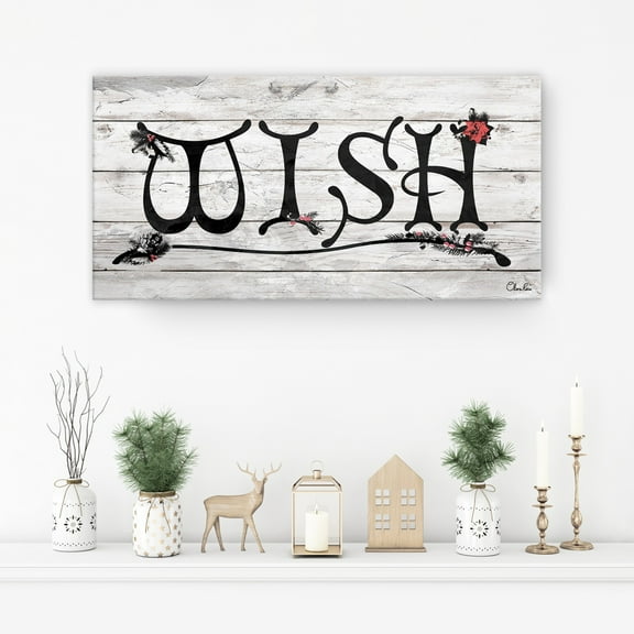 Black and Beige 'Wish' Christmas Canvas Wall Art Decor 12" x 24"
