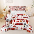thumbnail image 2 of Castle Fairy Cartoon Fire Truck Full Size Comforter Sets 3 Pieces for Teens, Firefighter Seamless Bedding Sets for Bedroom, Red White,Grey Reversible, 2 of 6