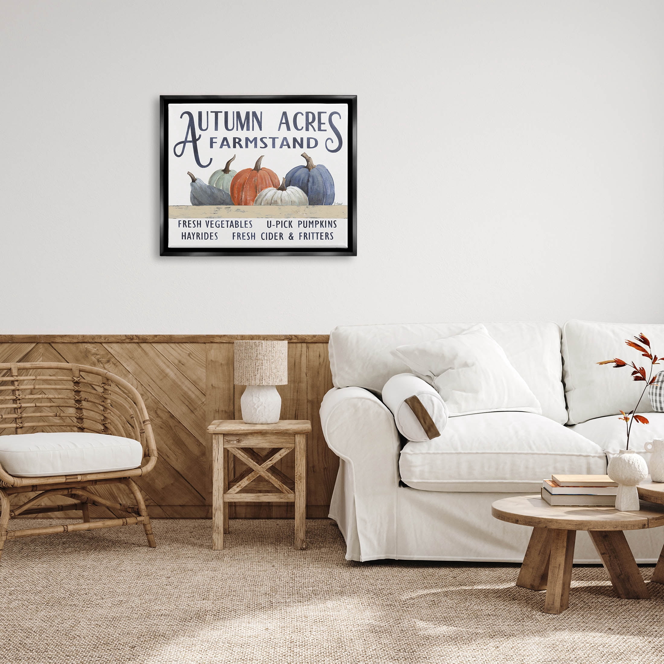 Autumn Acres Farmstand Fall Signage Holiday Graphic Art Jet Black Framed Art Print Wall Art