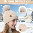 thumbnail image 4 of Keyroal Women's Winter Hat Scarf Gloves Set 3-Piece, Ultra Warm Fleece Lined Cable Knit Beanie with Pom Pom, Touchscreen Gloves for Cold Weather, Beige, 4 of 9