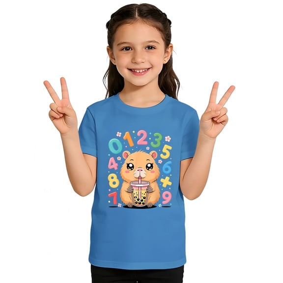 XEGLSBU Girls Shirts Size 8 Cute Kids Graphic Print Short Sleeve T Shirt Casual Crew Neck Tee for Girls Boys Youth Blend Top Light Blue Size 2-3 Years