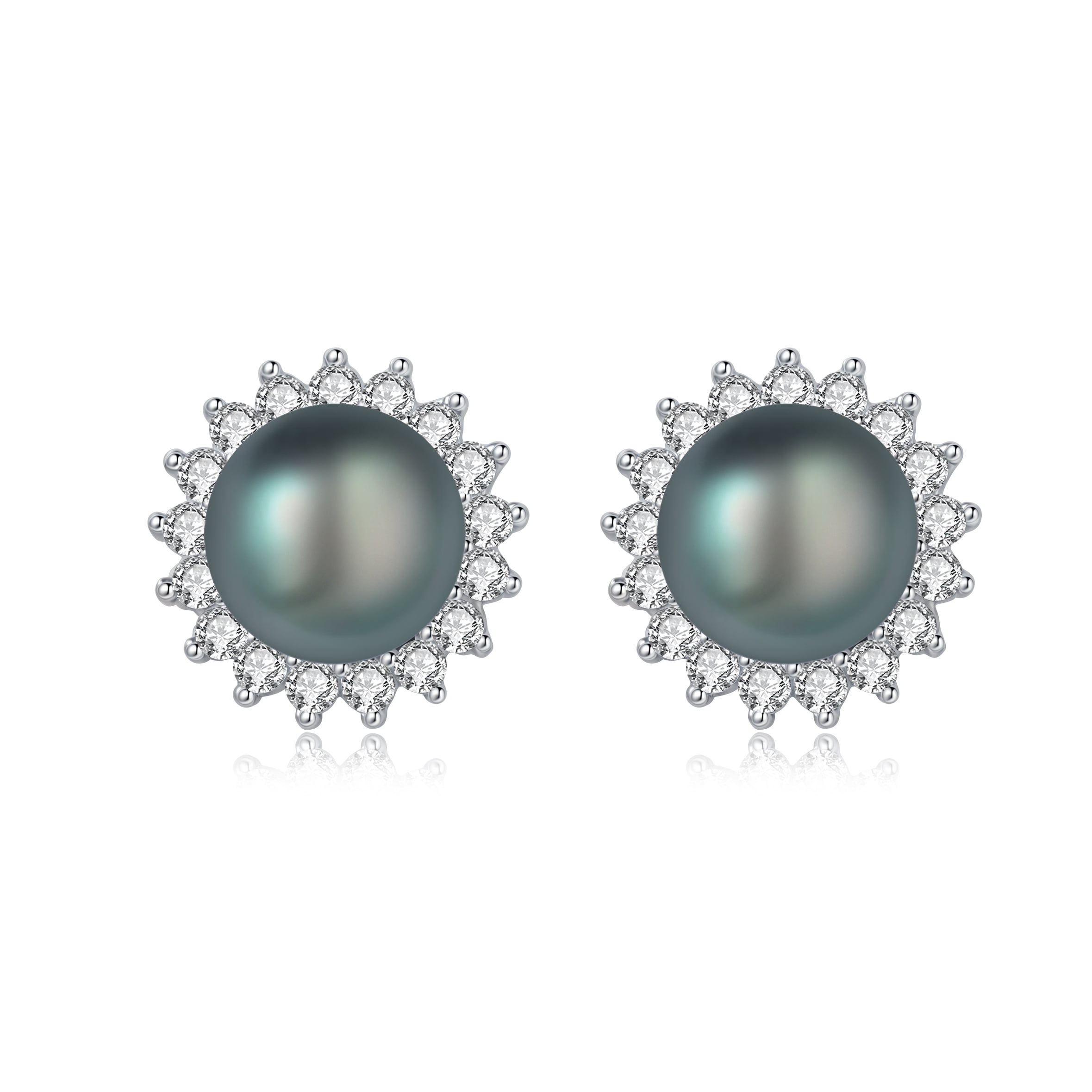 YAMI10-11mm Black Pearl Necklace and Earring Set, Sunflower Design, 925 Sterling Silver Cultured Pearl Jewelry Gift for Women