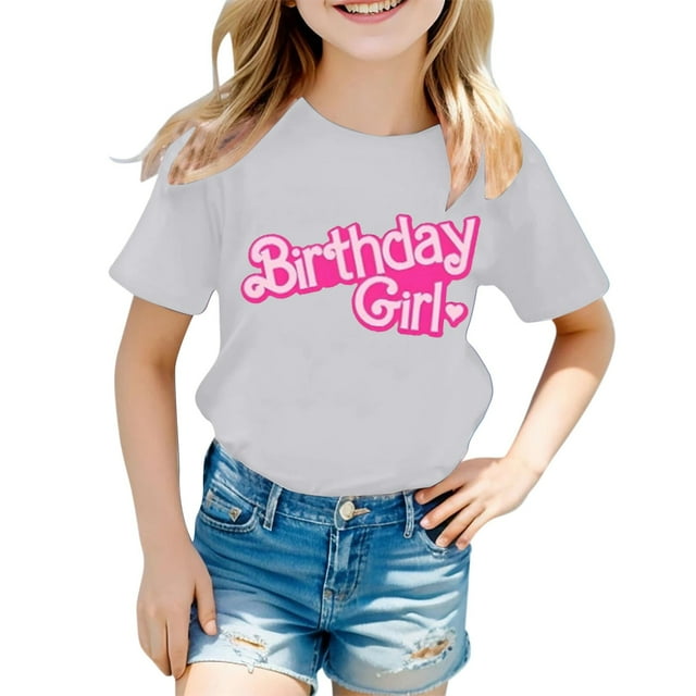 Chemises Filles Motif Lettres Décontracté Imprimé Multicolore Col Rond Manches Courtes Hauts Filles, T-Shirts Blancs 10 Ans-11 Ans