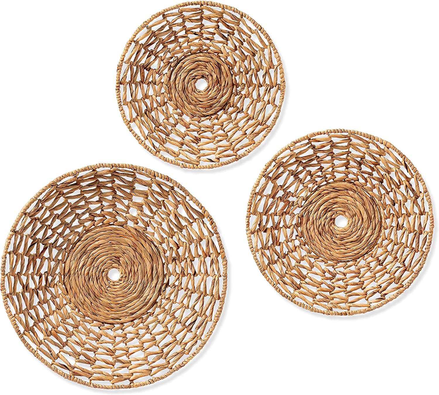 Woven Wall Basket Decor Set of 3 Oversized, Hanging Natural Wicker