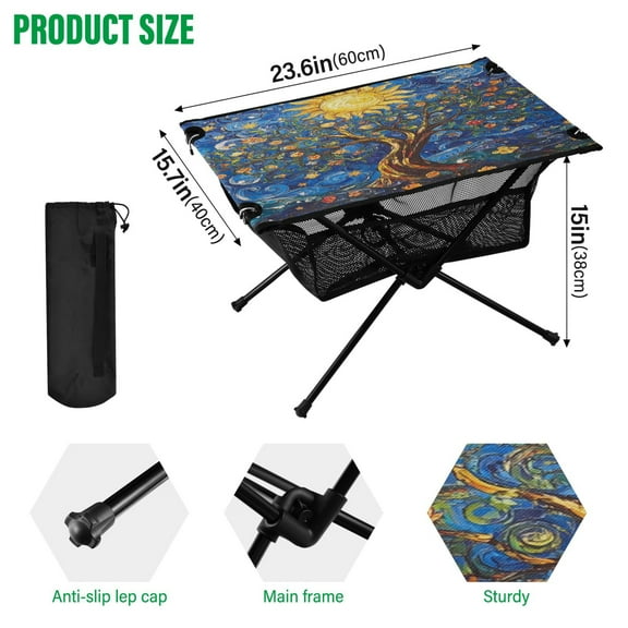 BZSMCE Camping Tables Simple Folding Table Radiant Trees Of Life Pattern Size:23.6*15.7in