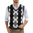 thumbnail image 2 of ZCFZJW Mens Argyle Knitwear Vest Plus Size V Neck Sleeveless Lightweight Slim Fit Pullover Knitted Sweater Casual Work Business Tank Tops Black#05 XXXXL, 2 of 6