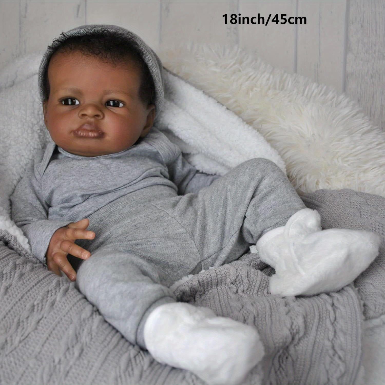 Dayoff Kids Lifelike African American Reborn Baby Dolls - 18 Inch Realistic Baby Doll (No Accessories) For Kids Age 3+