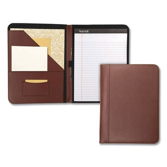 "Contrast Stitch Leather Padfolio, 8 1/2 X 11, Leather, Tan"